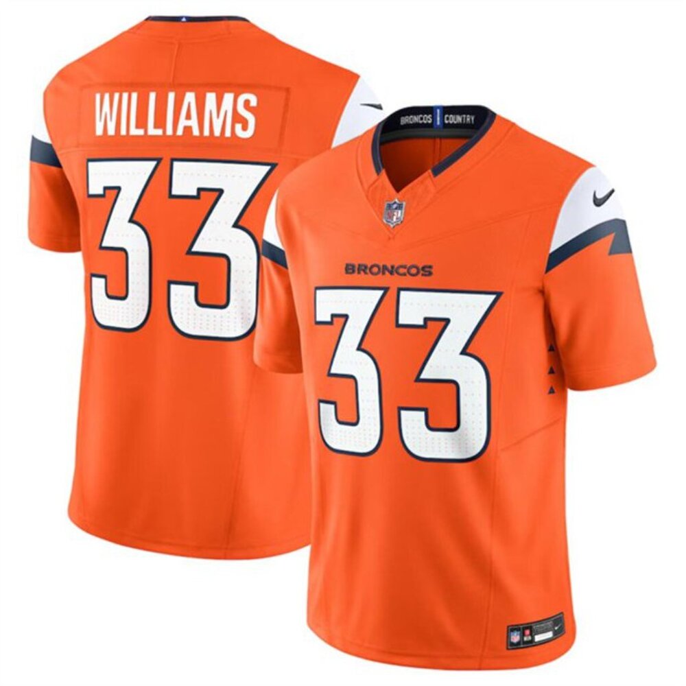 33 Javonte Williams Orange F U S E  Vapor Stitched Jersey